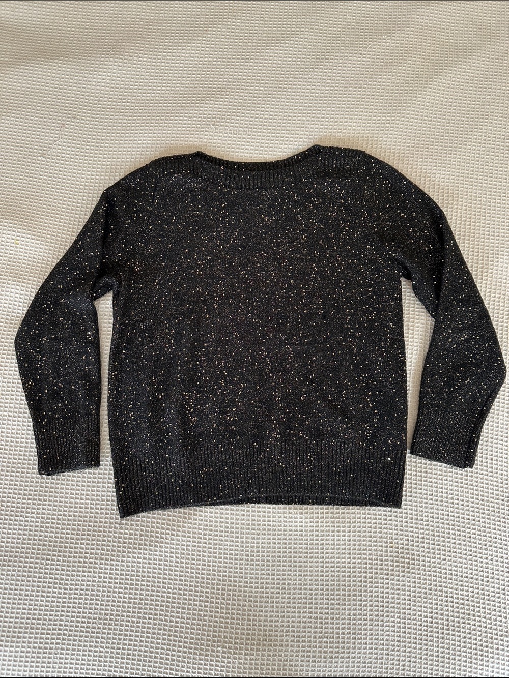 Ann Taylor Loft Black & Gold Sparkle Sequin Boatneck Sweater sz M